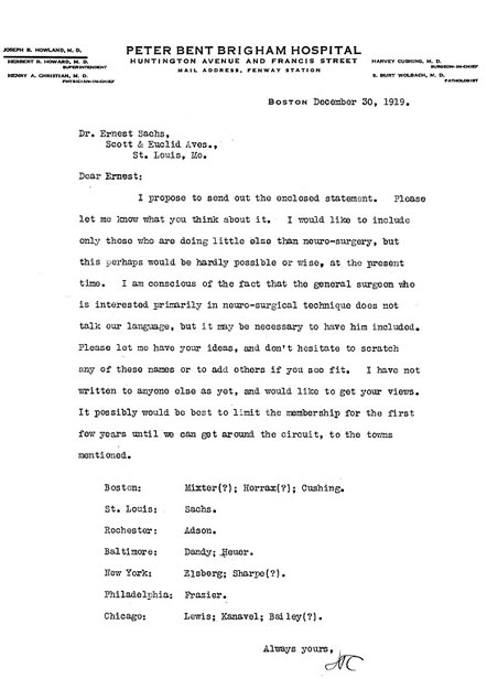 Letter from Dr. Cushing